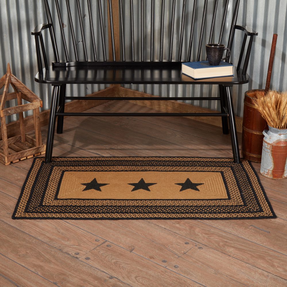 Farmhouse Jute Rug Rect Stencil Stars w/ Pad 27x48