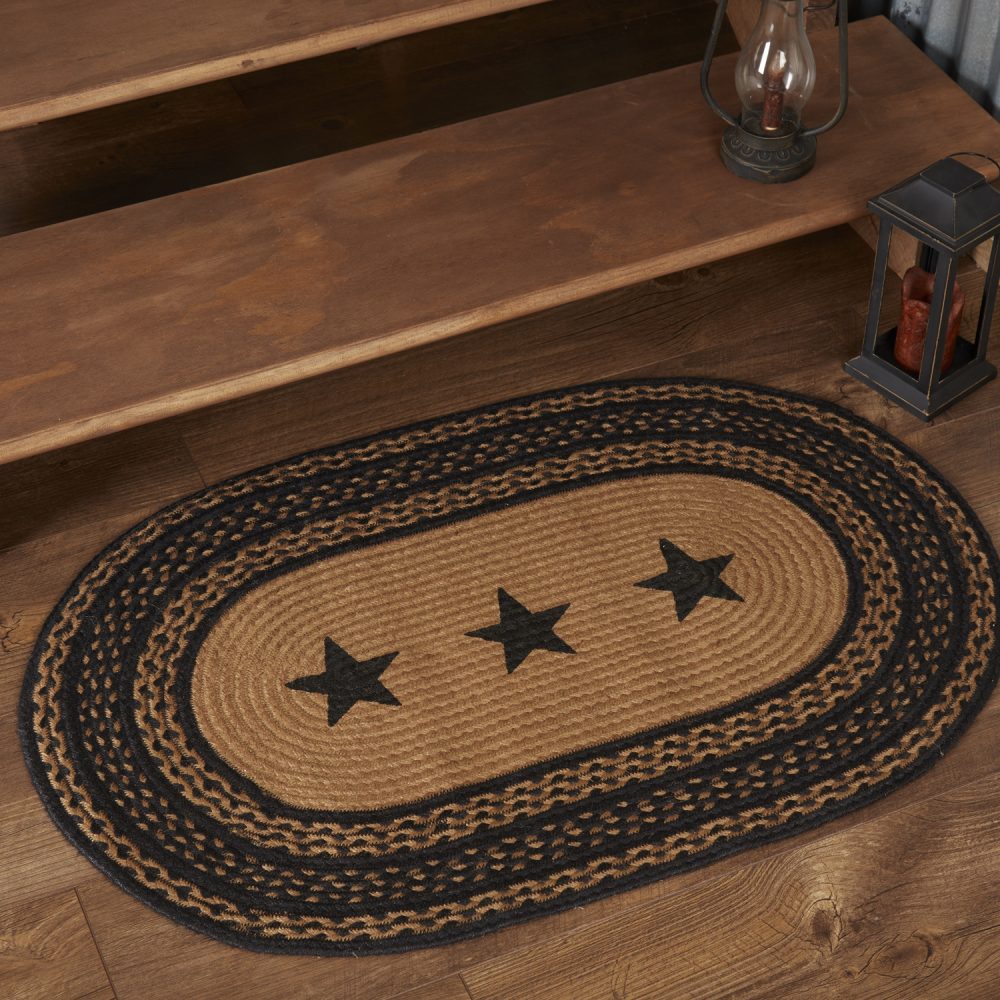 Farmhouse Jute Rug Oval Stencil Stars 24x36