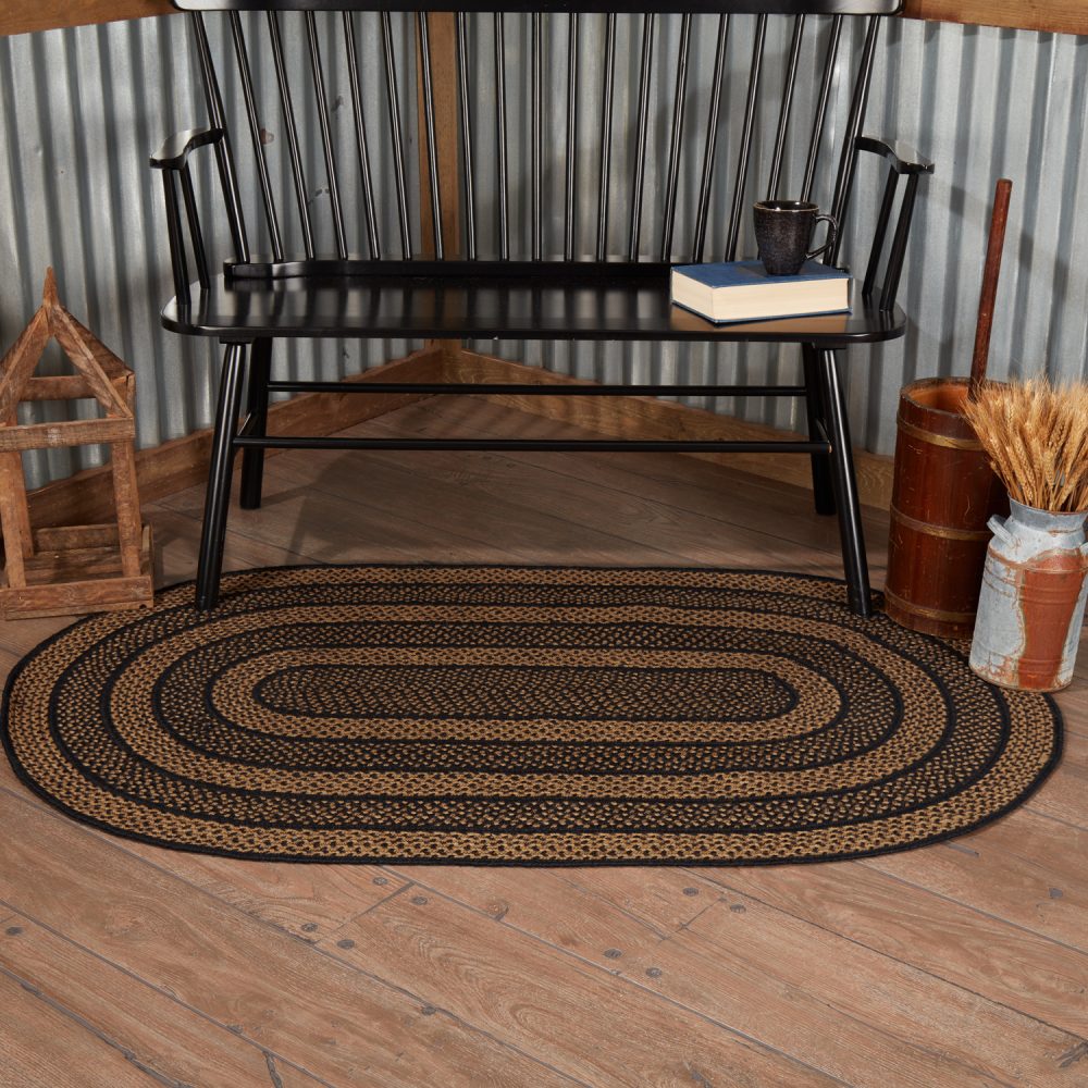 Black & Tan Jute Rug Oval w/ Pad 36x60