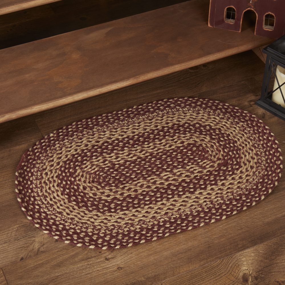 Burgundy Tan Jute Rug Oval 20x30