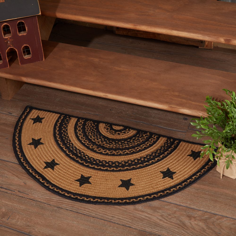 Farmhouse Jute Rug Half Circle Stencil Stars Border 16.5x33