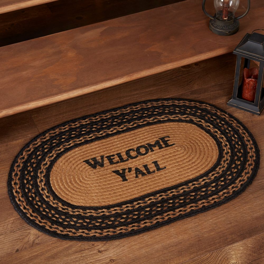 Farmhouse Jute Rug Oval Stencil Welcome Y'all 20x30