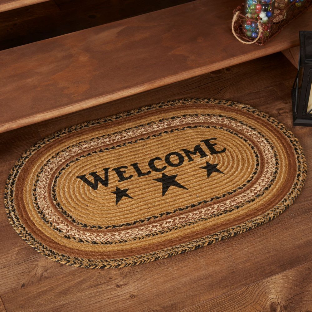 Kettle Grove Jute Rug Oval Stencil Welcome 20x30