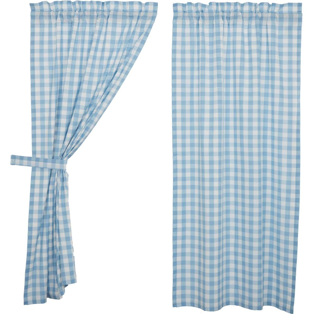 Annie Buffalo Blue Check Short Panel Set of 2 63x36