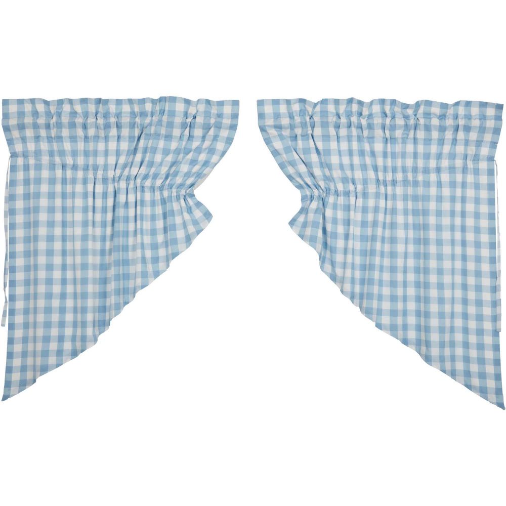 Annie Buffalo Blue Check Prairie Swag Set of 2 36x36x18