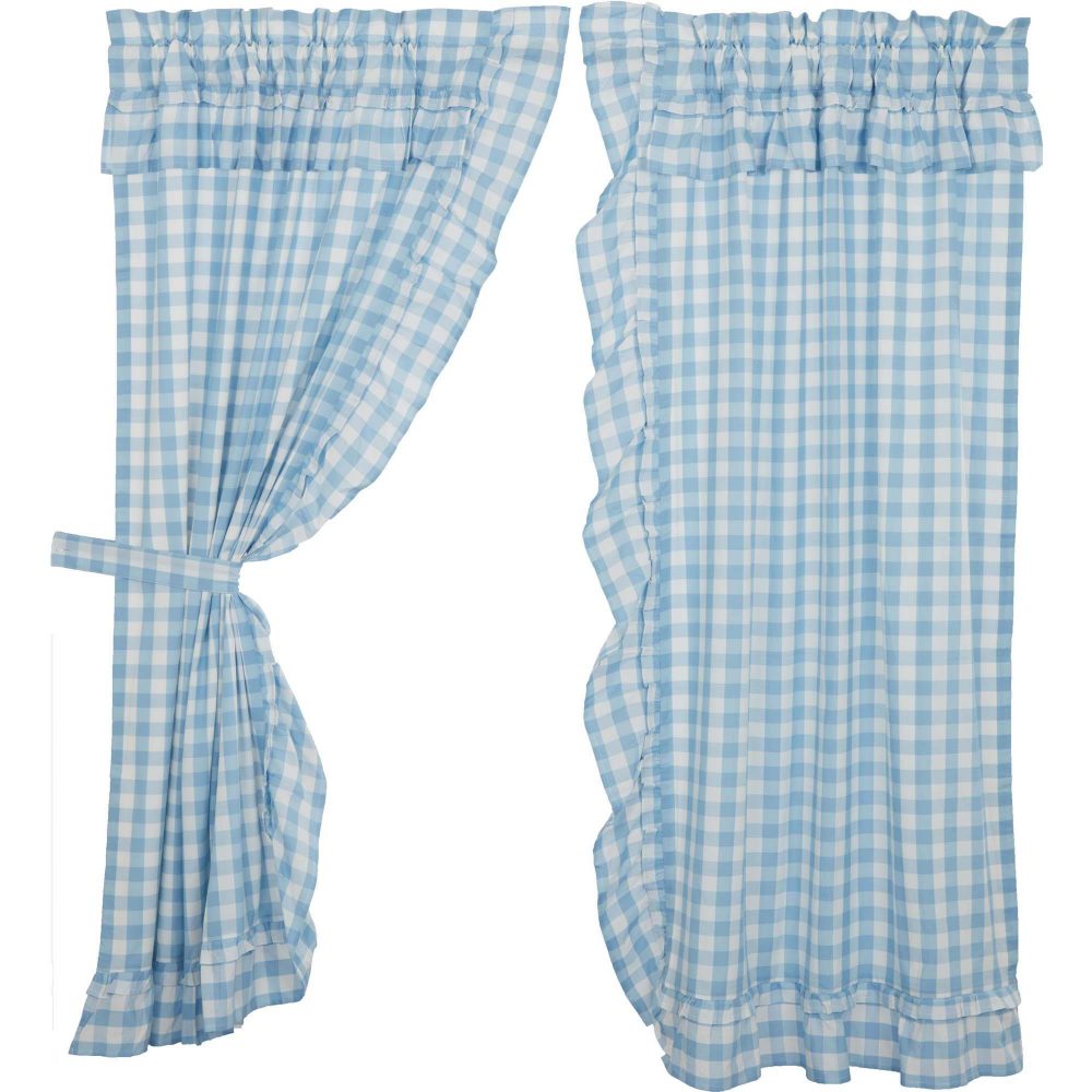 Annie Buffalo Blue Check Ruffled Short Panel Set of 2 63x36