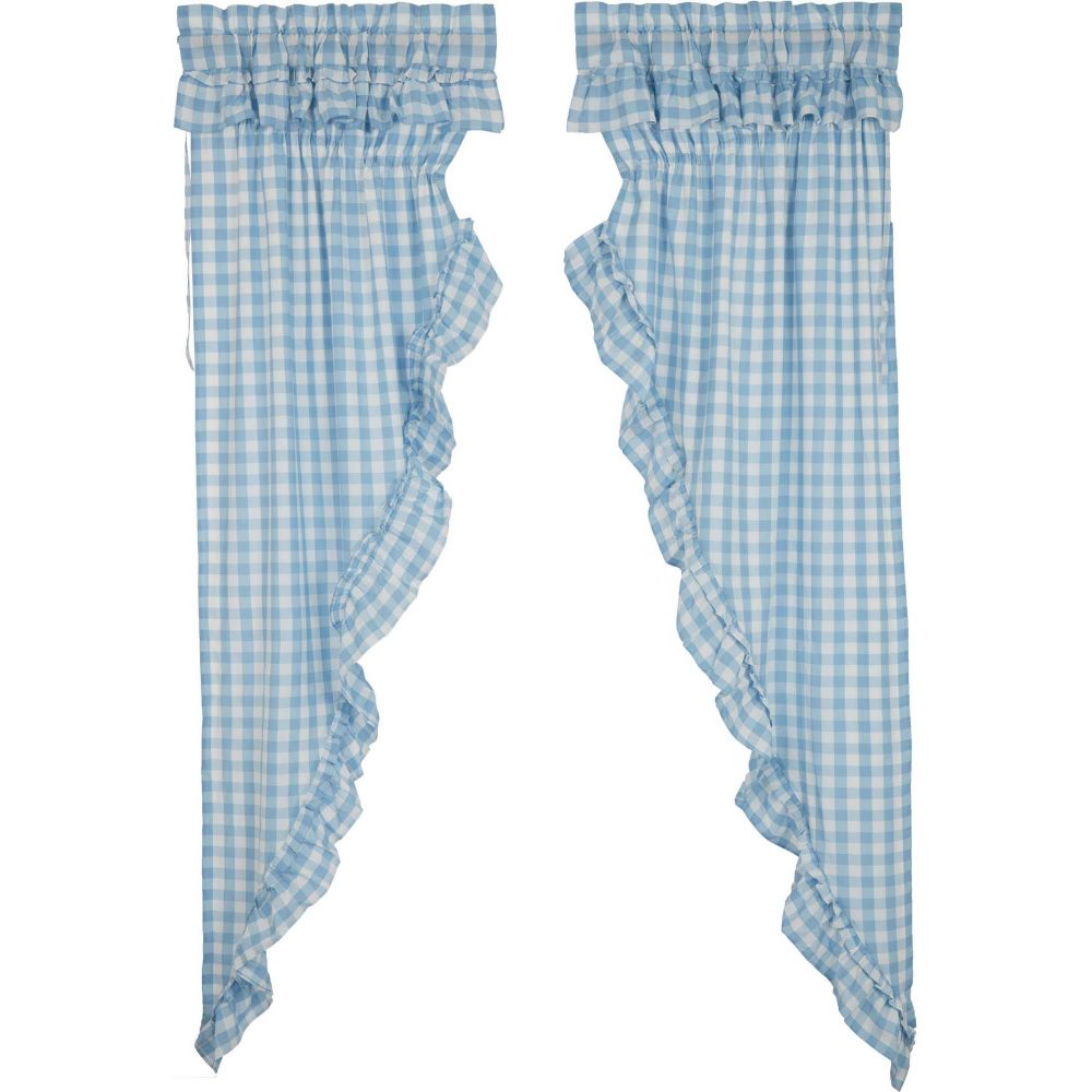 Annie Buffalo Blue Check Ruffled Prairie Long Panel Set of 2 84x36x18