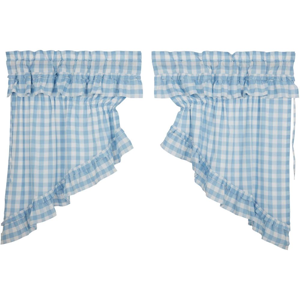 Annie Buffalo Blue Check Ruffled Prairie Swag Set of 2 36x36x18