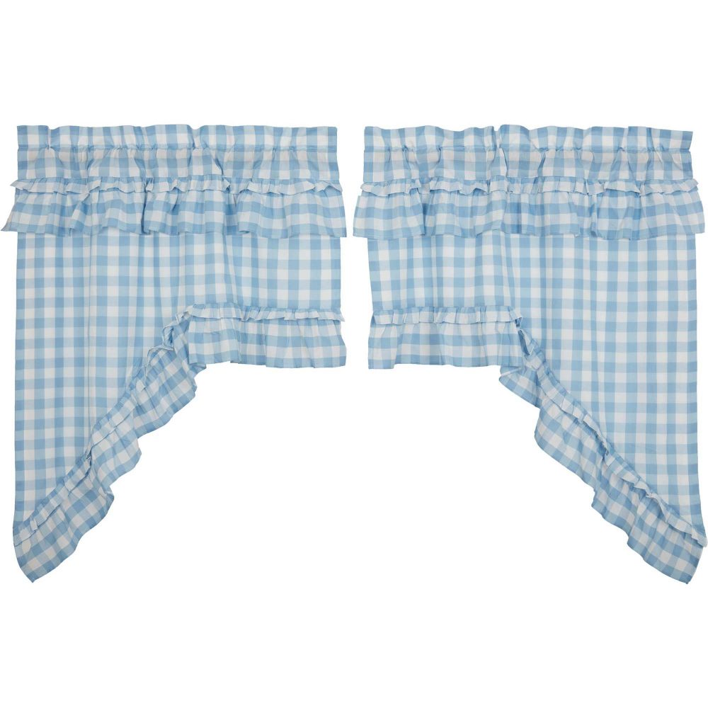 Annie Buffalo Blue Check Ruffled Swag Set of 2 36x36x16