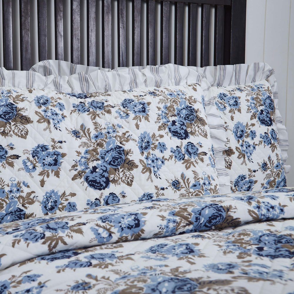 Annie Blue Floral Ruffled King Sham 21x37