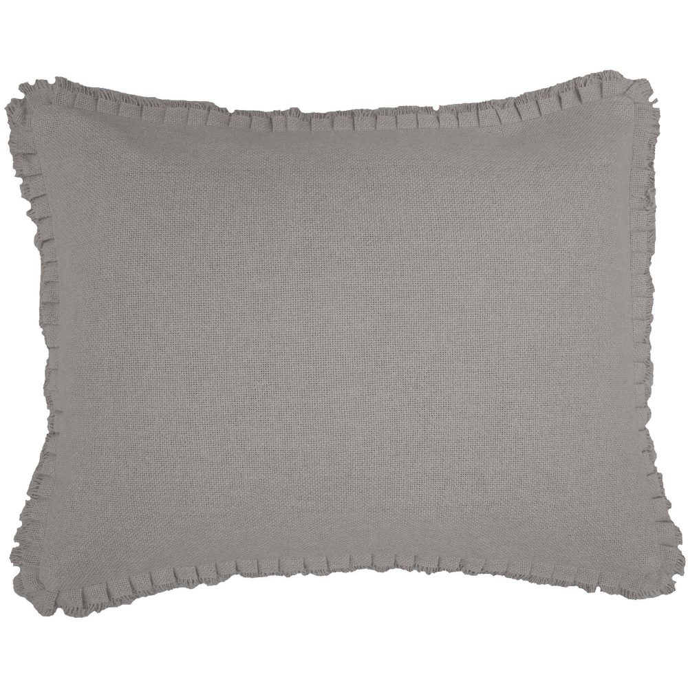 Burlap Dove Grey Standard Sham w/ Fringed Ruffle 21x27