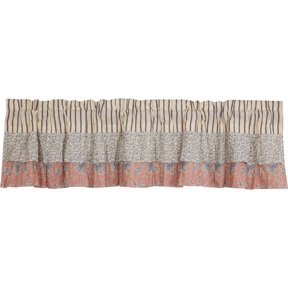 Kaila Ticking Blue Ruffled Valance 16x72