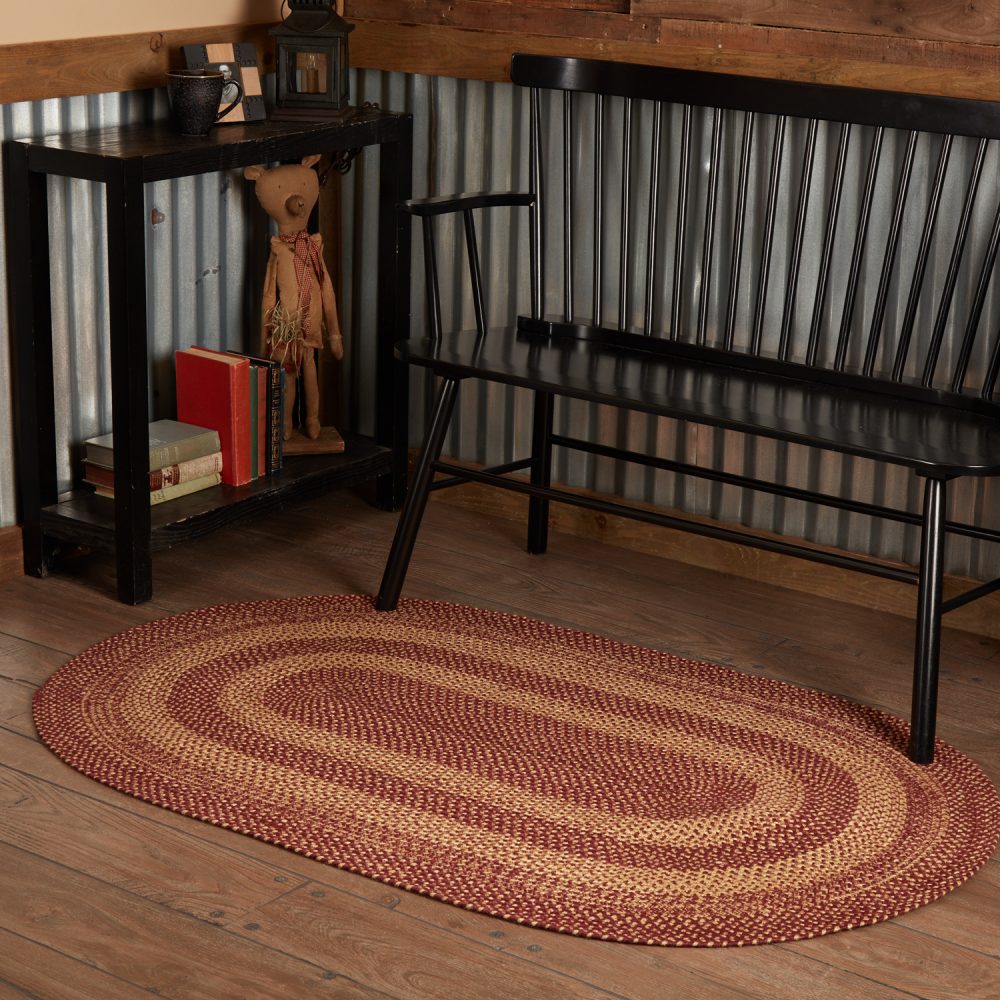 Burgundy Tan Jute Rug Oval w/ Pad 36x60