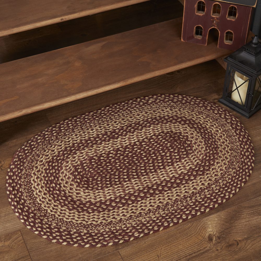 Burgundy Tan Jute Rug Oval 24x36