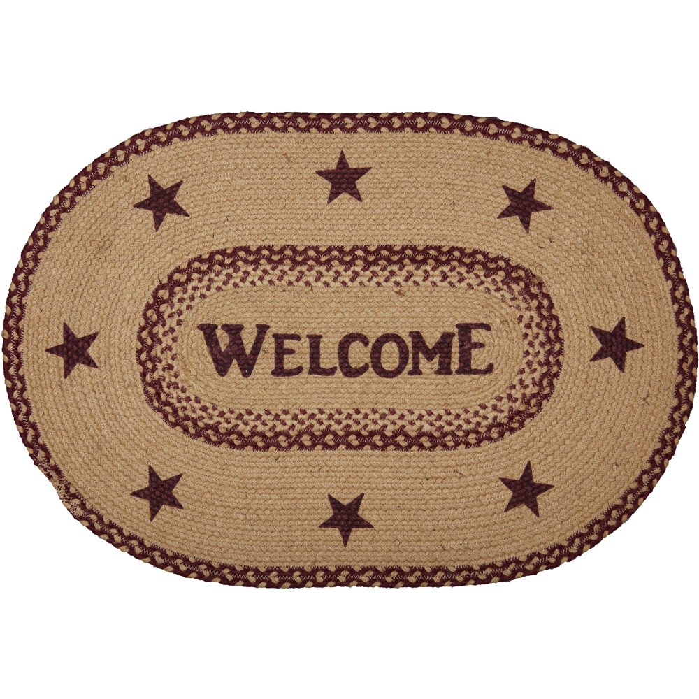 Burgundy Tan Jute Rug Oval Welcome 20x30