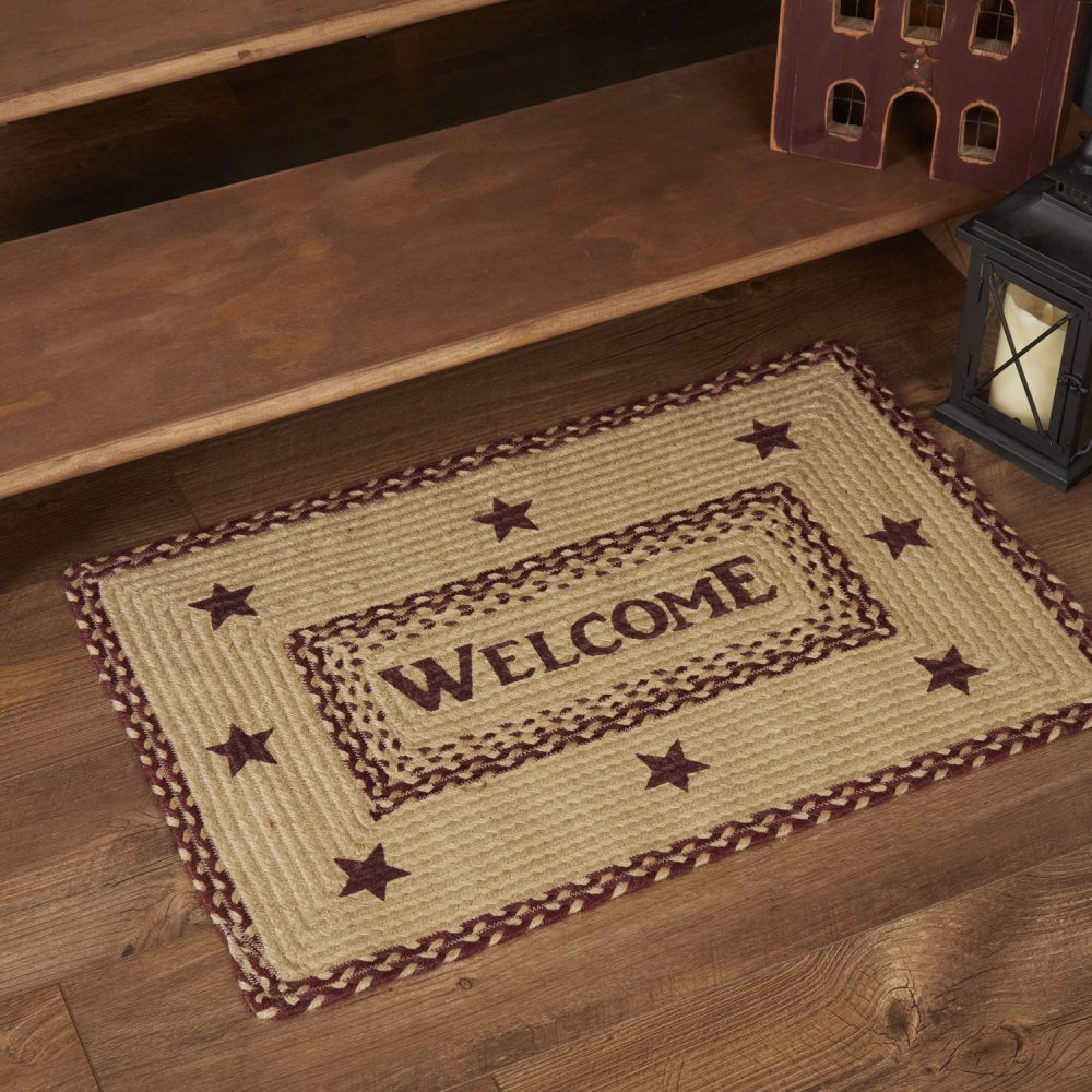 Burgundy Tan Jute Rug Rect Welcome 20x30