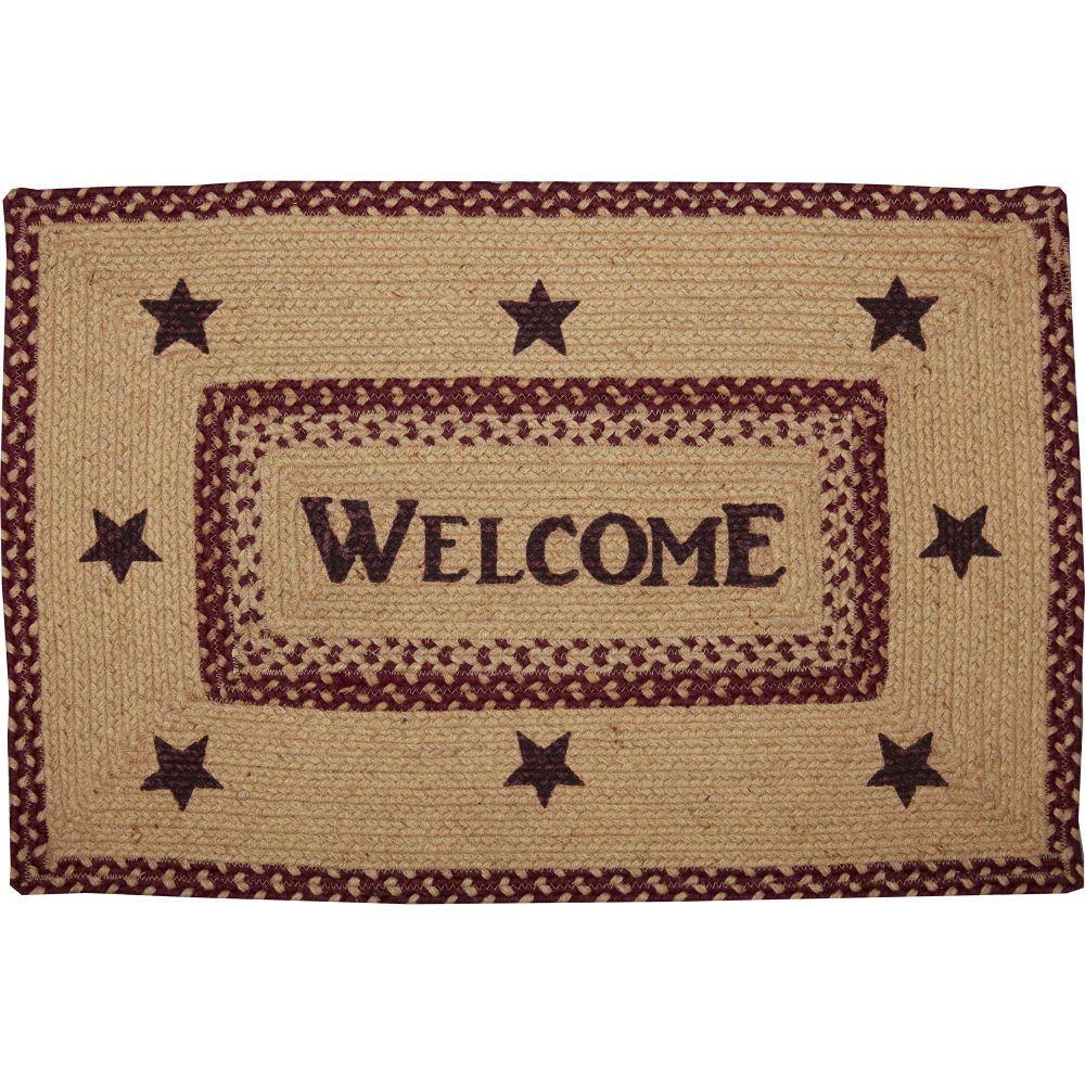 Burgundy Tan Jute Rug Rect Welcome 20x30