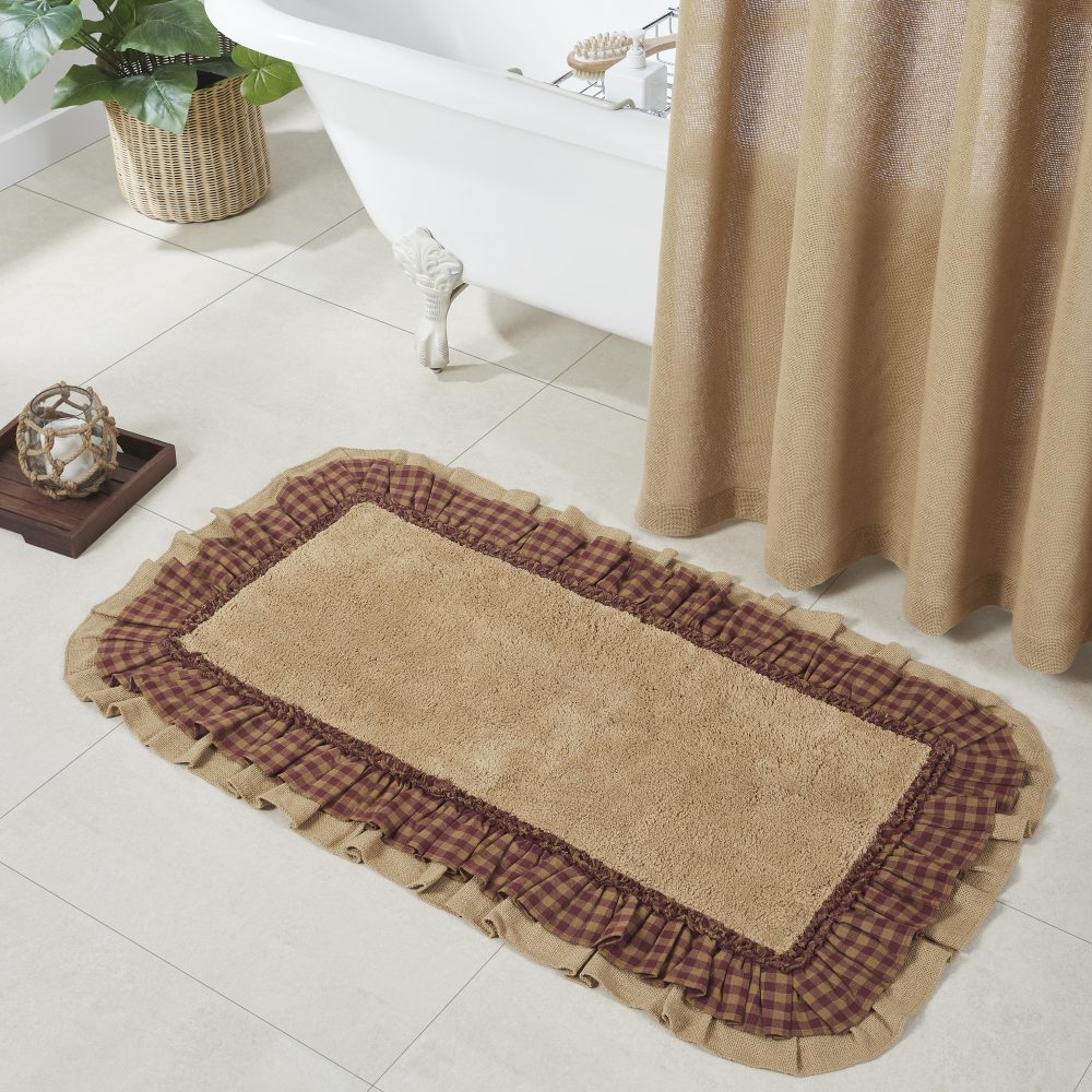 Burlap Natural w/ Burgundy Check Bathmat 27x48