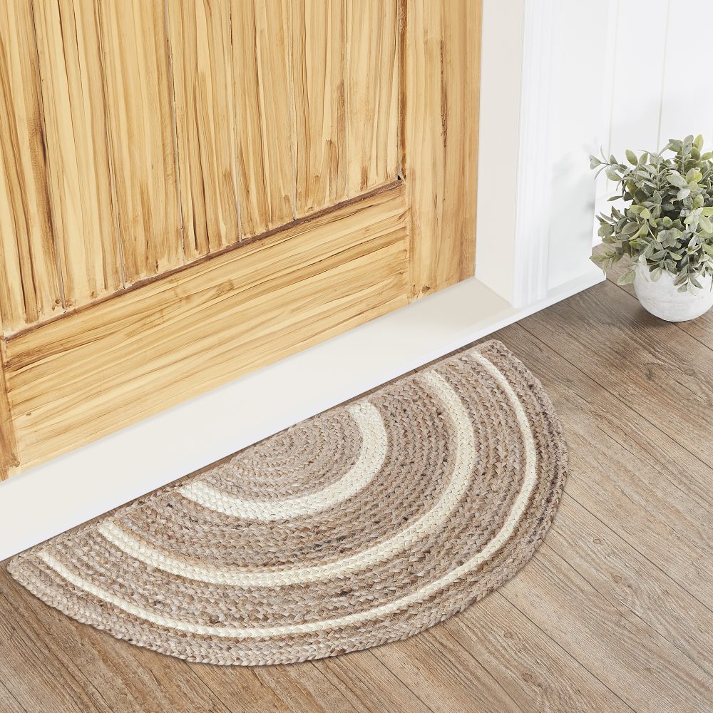 Natural & Creme Jute Rug Half Circle 16.5x33