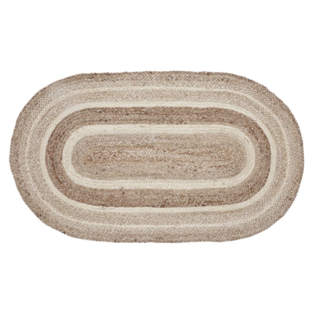 Natural & Creme Jute Rug Oval w/ Pad 27x48