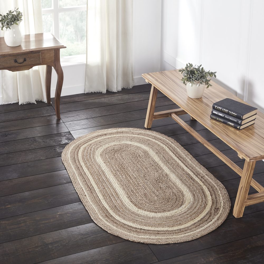 Natural & Creme Jute Rug Oval w/ Pad 36x60