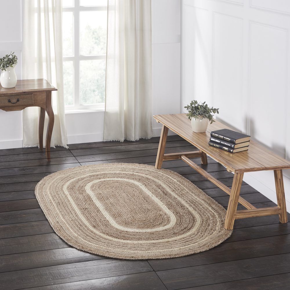 Natural & Creme Jute Rug Oval w/ Pad 48x72