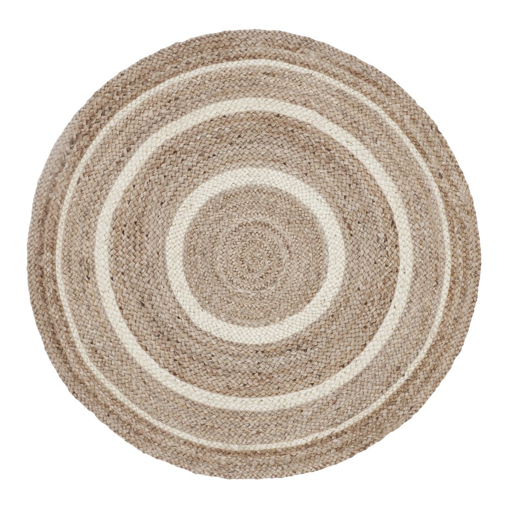 Natural & Creme Jute Rug w/ Pad 3ft Round