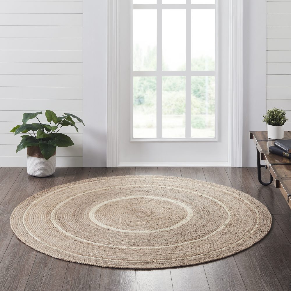 Natural & Creme Jute Rug w/ Pad 6ft Round