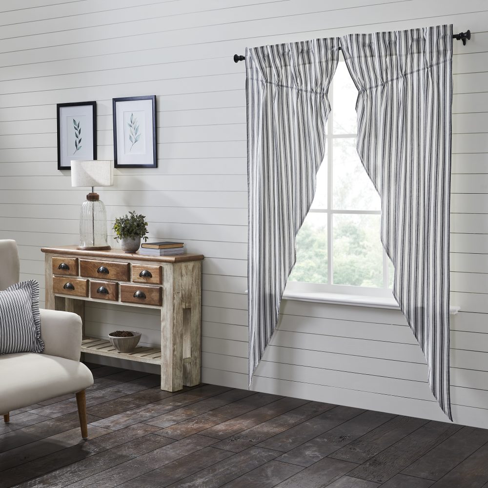 Sawyer Mill Black Ticking Stripe Prairie Long Panel Set of 2 84x36x18