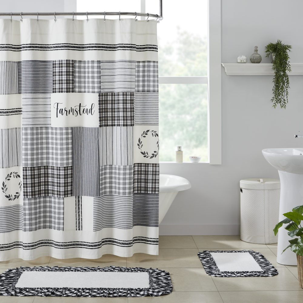 Sawyer Mill Black Stenciled Patchwork Shower Curtain 72x72