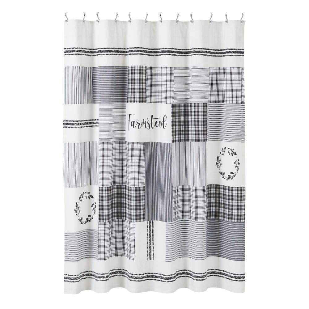 Sawyer Mill Black Stenciled Patchwork Shower Curtain 72x72