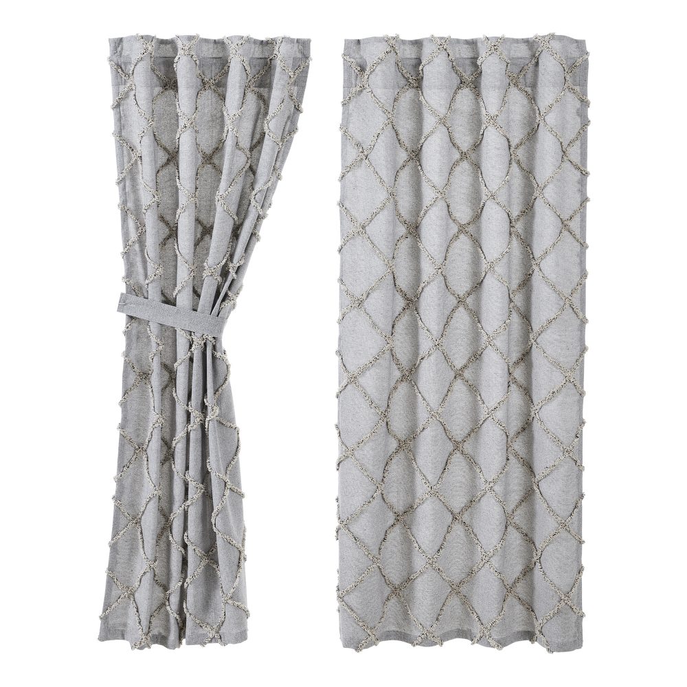 Frayed Lattice Creme & Black Short Panel Set of 2 63x36