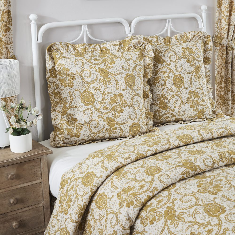 Dorset Gold Floral Fabric Euro Sham 26x26