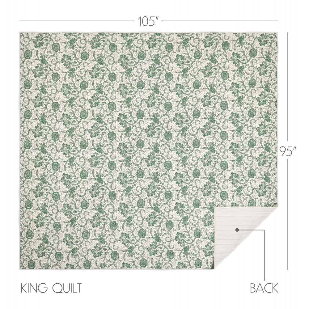 Dorset Green Floral King Quilt 105Wx95L