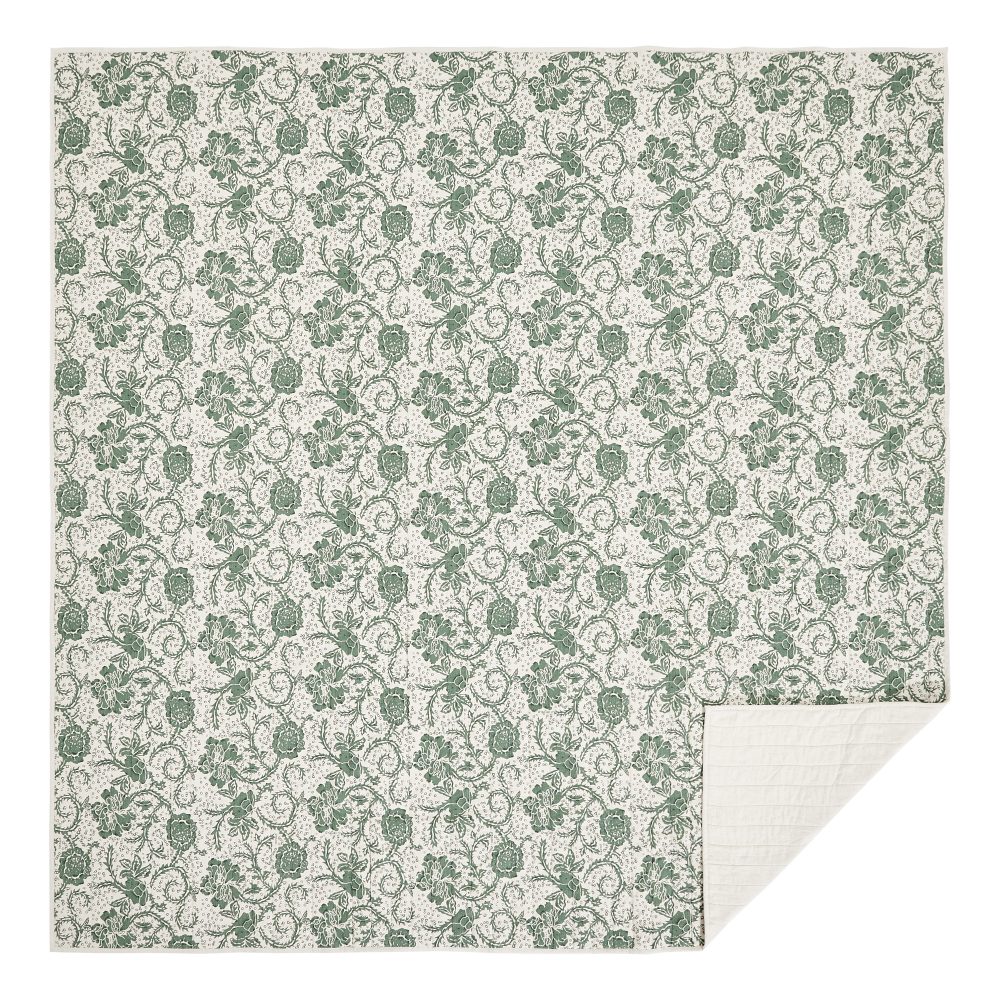 Dorset Green Floral Queen Quilt 90Wx90L