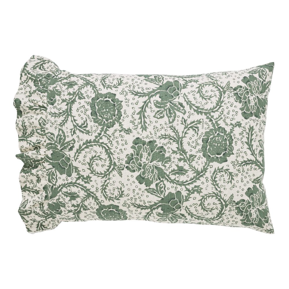 Dorset Green Floral Ruffled Standard Pillow Case Set of 2 21x26+4