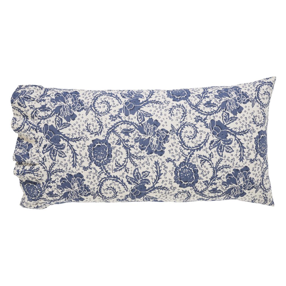 Dorset Navy Floral Ruffled King Pillow Case Set of 2 21x36+4