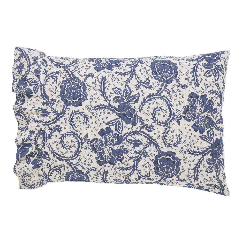 Dorset Navy Floral Ruffled Standard Pillow Case Set of 2 21x26+4