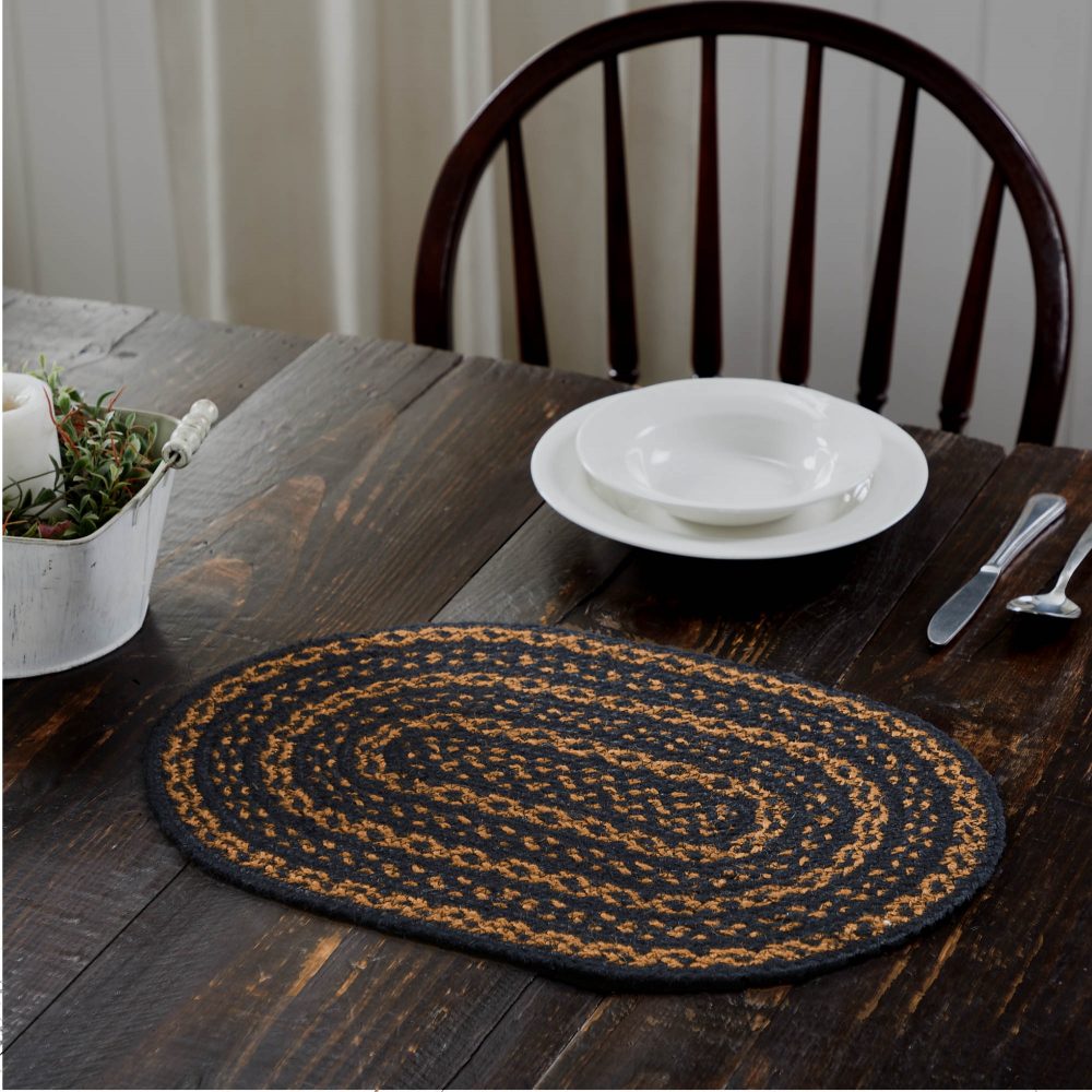 Black & Tan Jute Oval Placemat 12x18