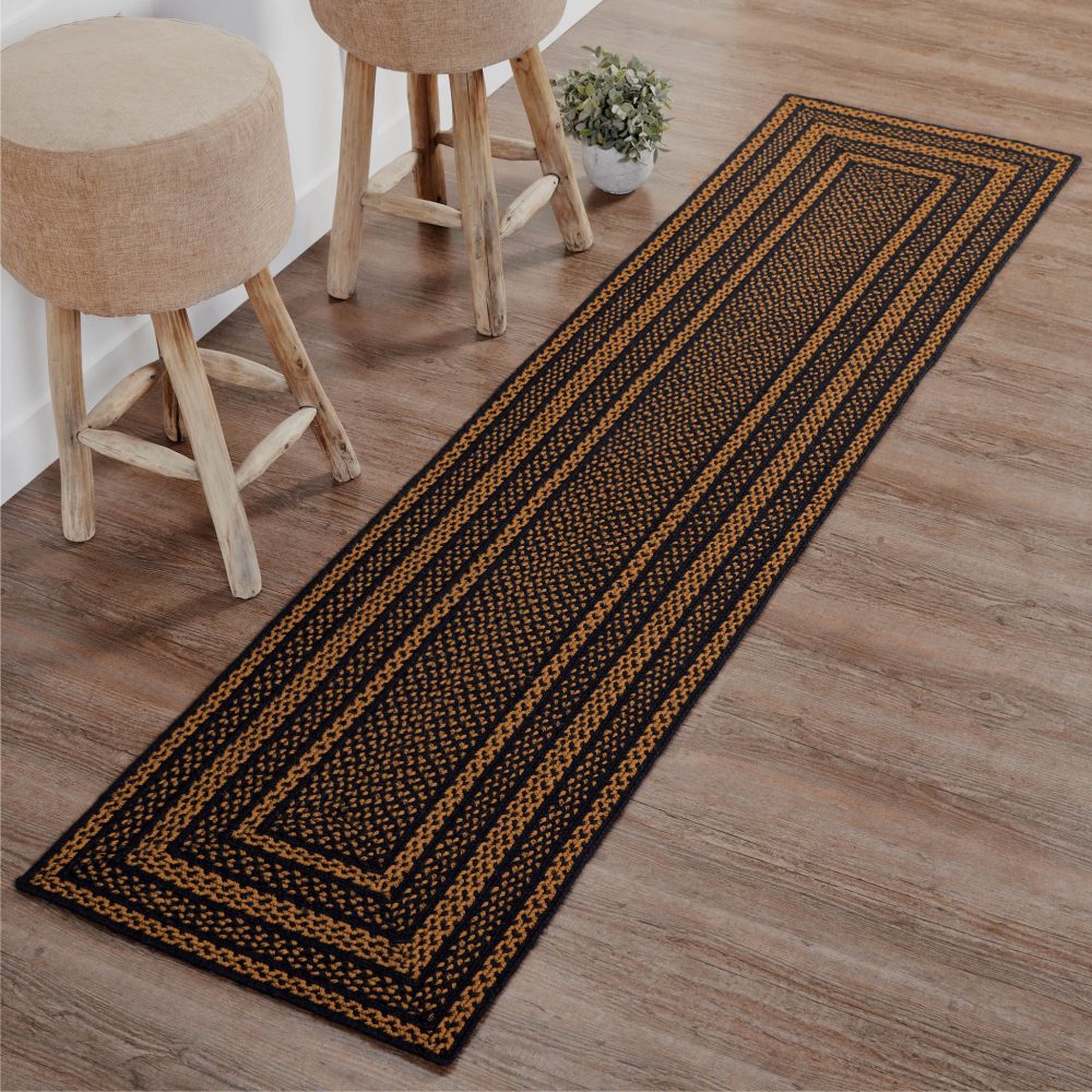 Black & Tan Jute Rug/Runner Rect w/ Pad 24x96