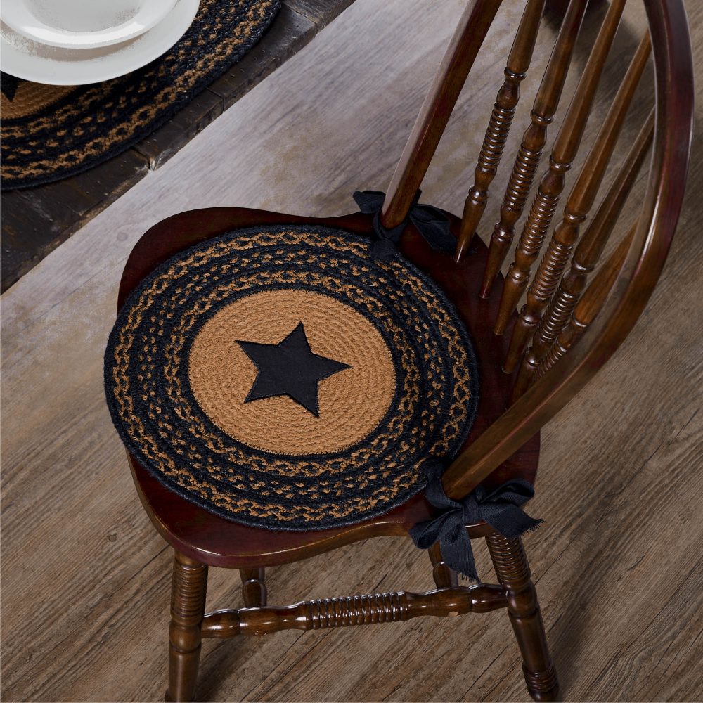 Farmhouse Jute Chair Pad Applique Star 15 inch Diameter