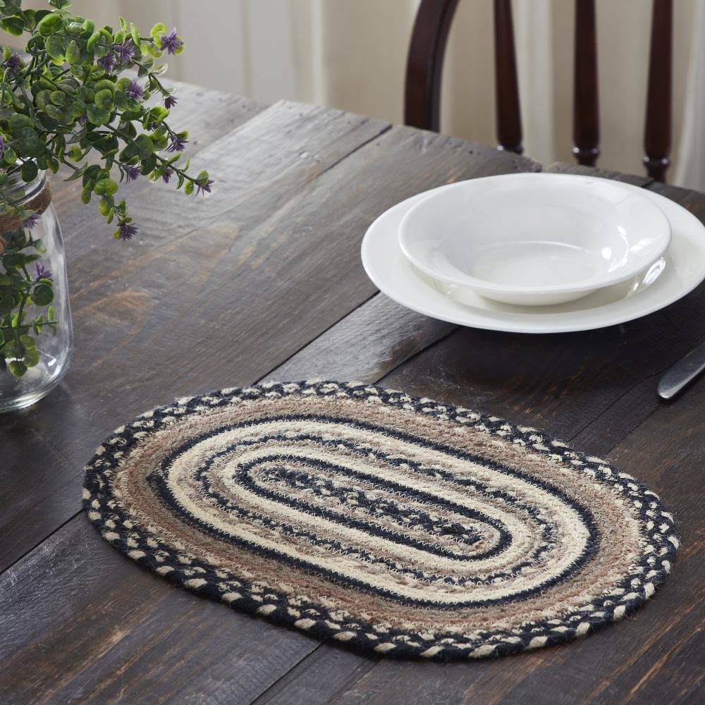 Sawyer Mill Charcoal Creme Jute Oval Placemat 10x15