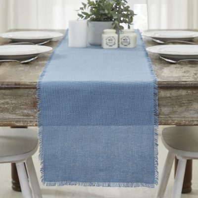 Burlap Blue Runner Fringed 12x72