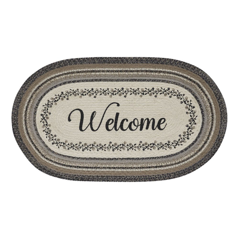 Floral Vine Jute Rug Oval Welcome w/ Pad 27x48