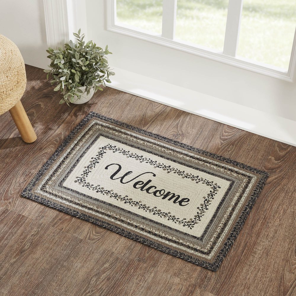 Floral Vine Jute Rug Rect Welcome 20x30