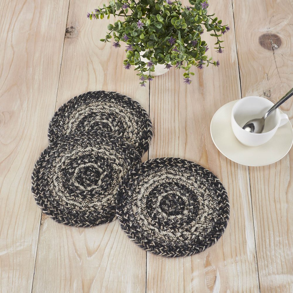 Sawyer Mill Black White Jute Trivet 8 inch Diameter Set of 3