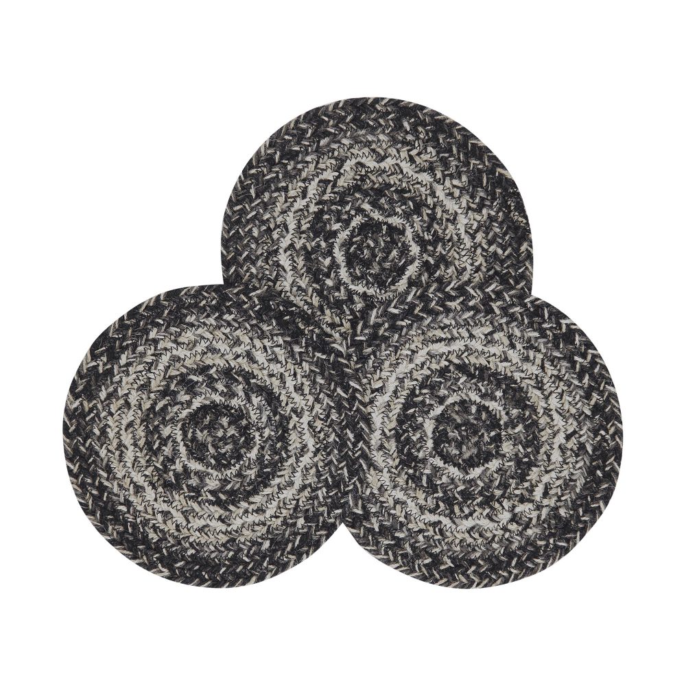 Sawyer Mill Black White Jute Trivet 8 inch Diameter Set of 3