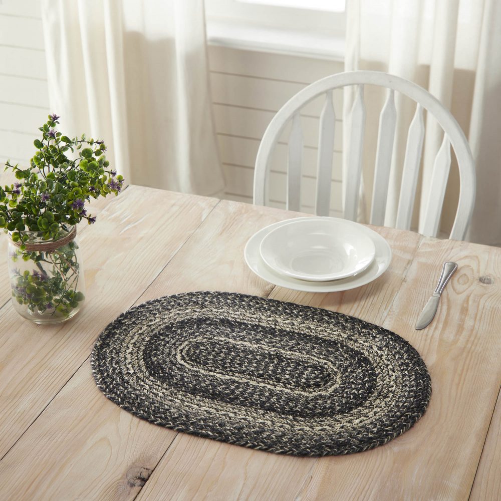 Sawyer Mill Black White Jute Oval Placemat 13x19