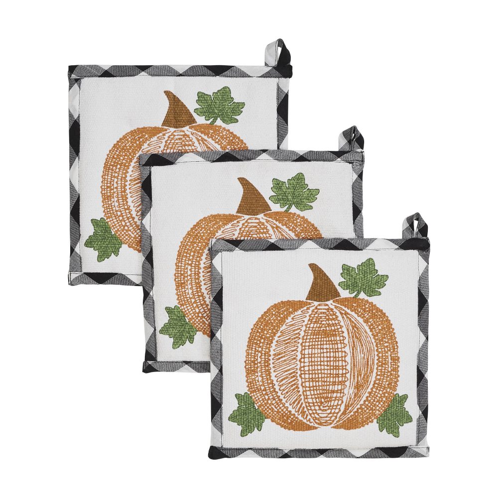 Annie Black Check Pumpkin Trivet 8x8 Set of 3