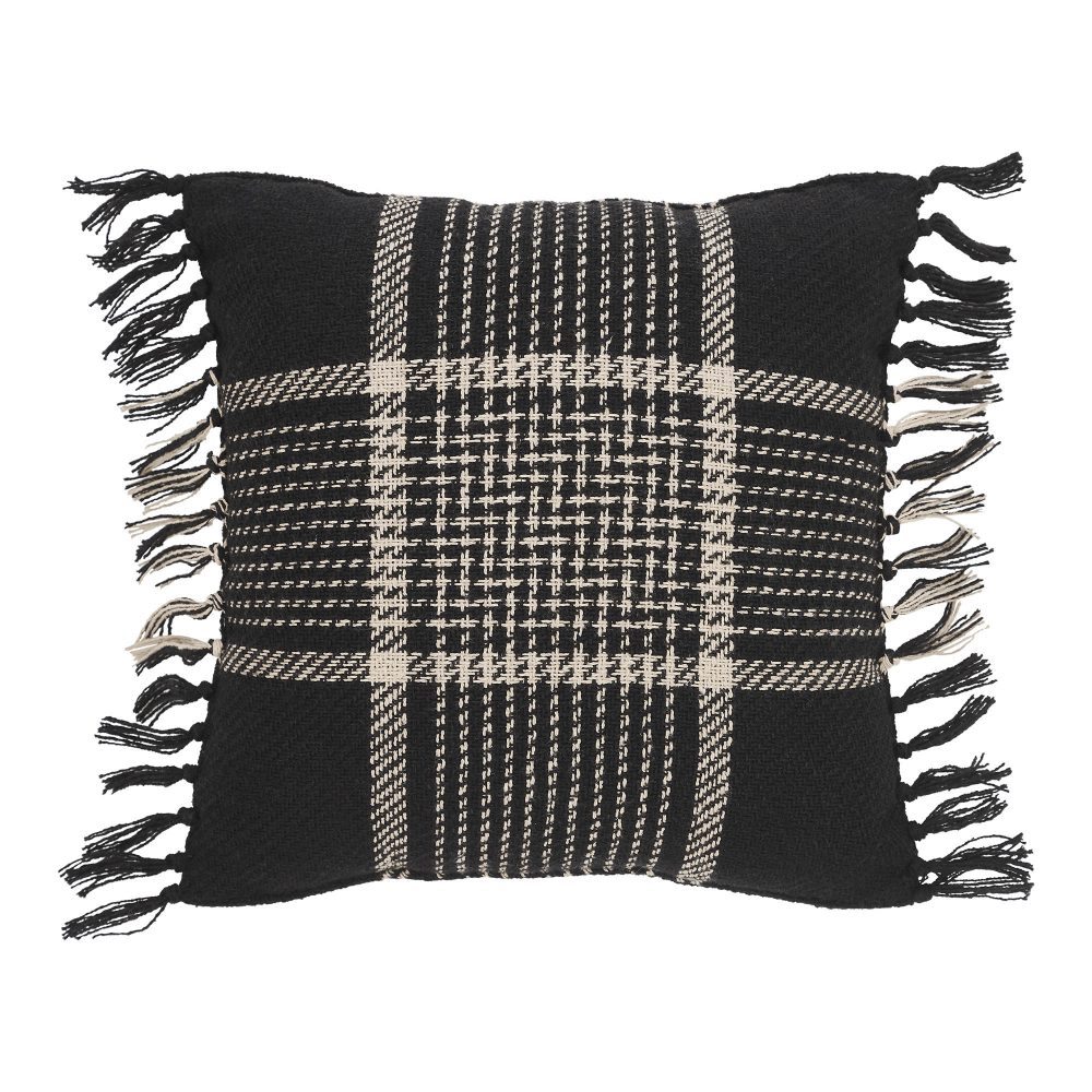 Eston Black Tan Plaid Pillow 12x12